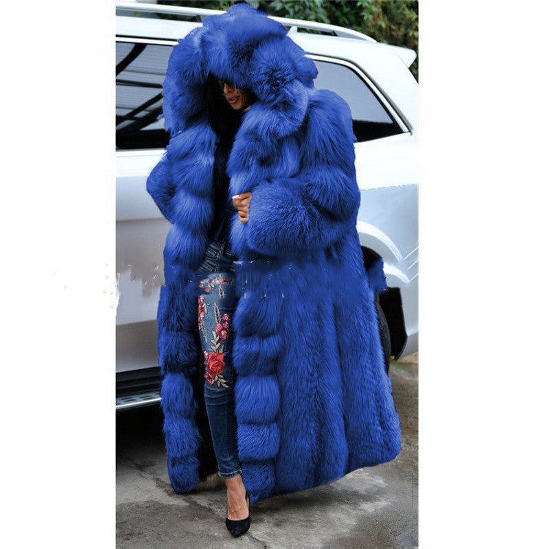 Cobalt Hooded Faux-Fur Coat 1
