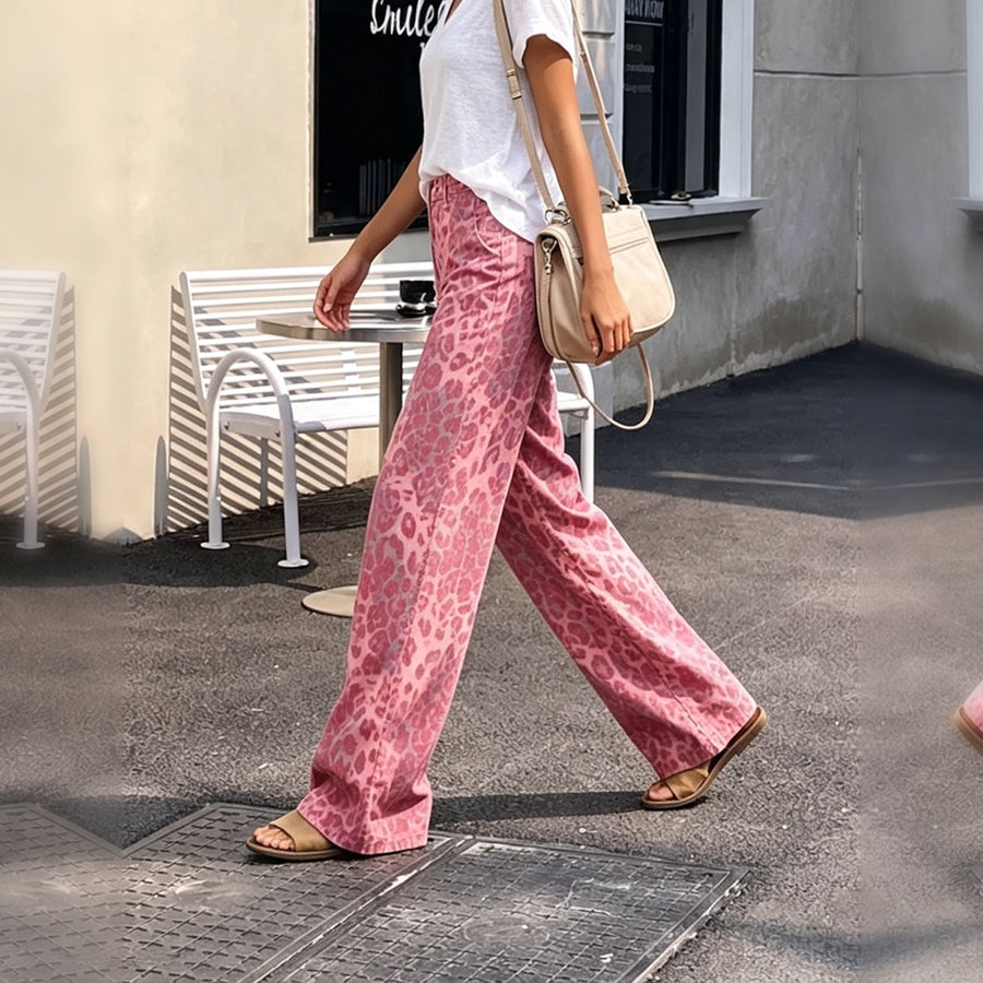 Pink Leopard Wide-Leg Trouser 1