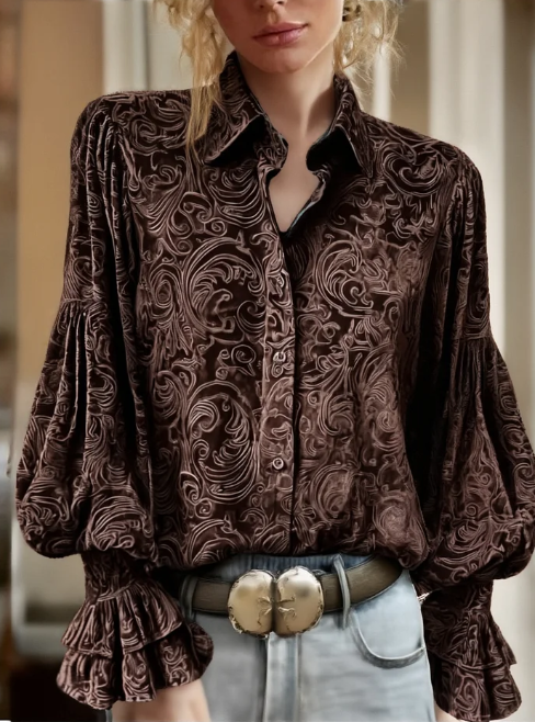 Chocolate Scroll Velvet Blouse 1