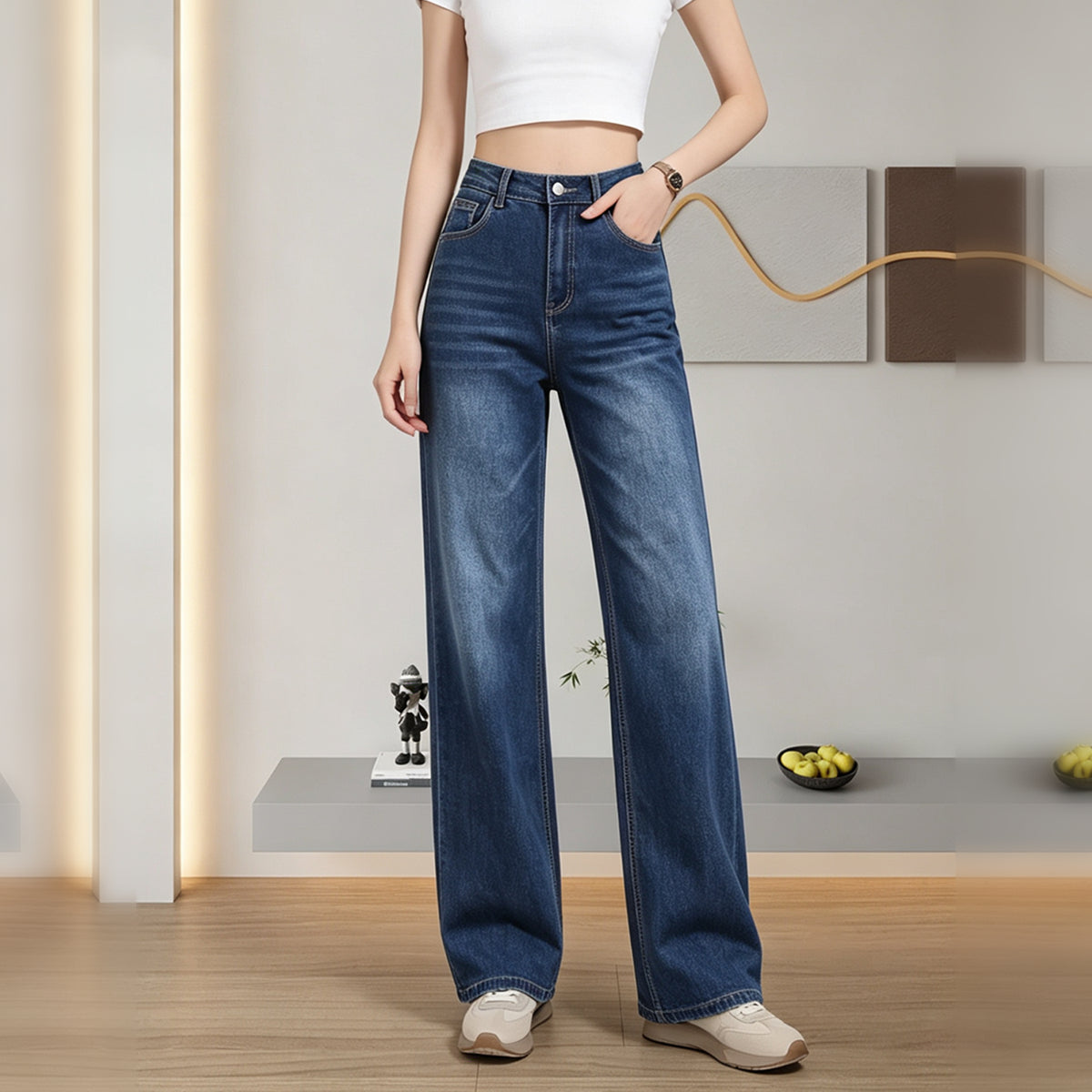 Dark Wash Flared Denim Trousers 3