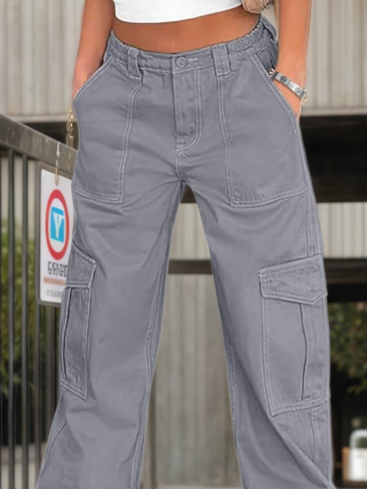High Waist Wide Leg Pocket Pants 2