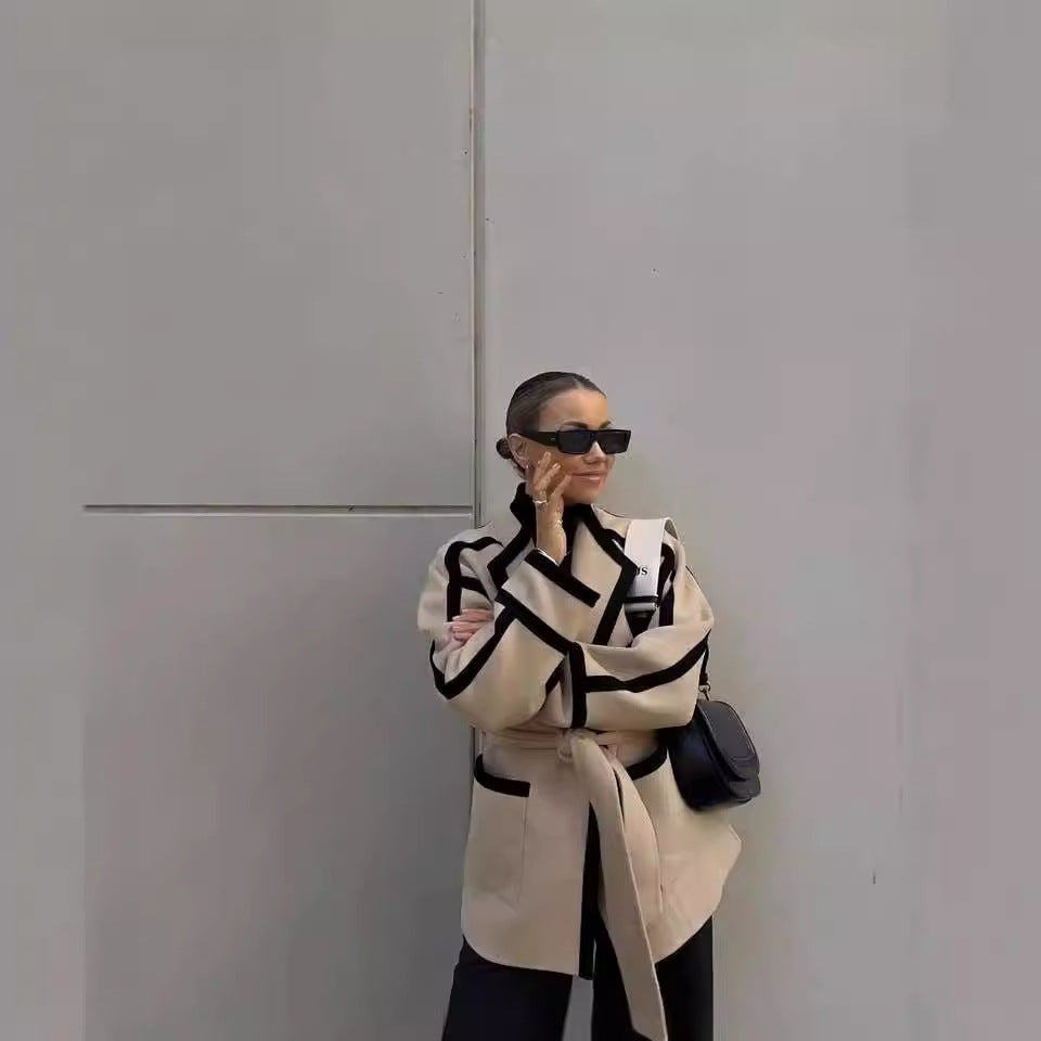 Contrast Trim Belted Coat 6