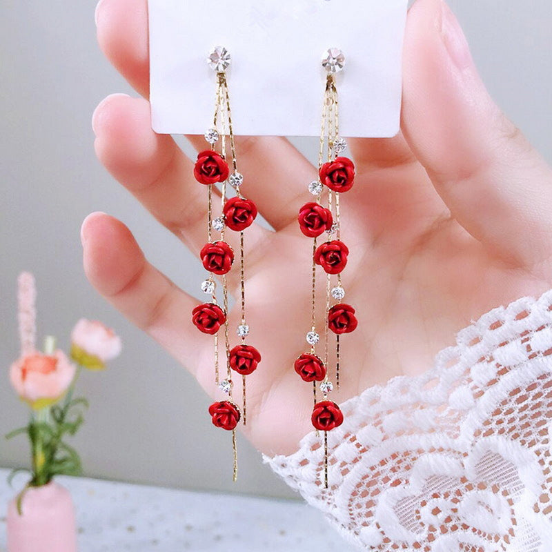 Red Rose Cascade Earrings 1