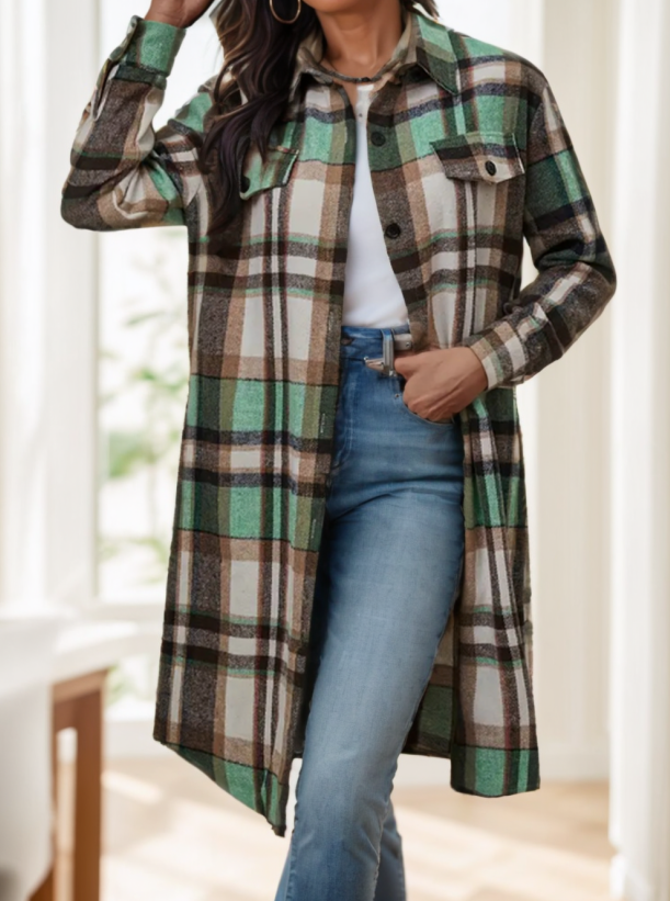 Earth Plaid Longline Shacket 1