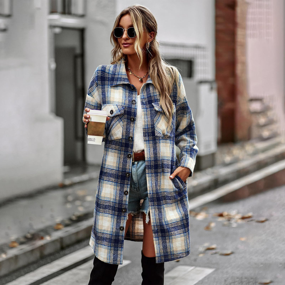 Plaid Long Cardigan Coat 2