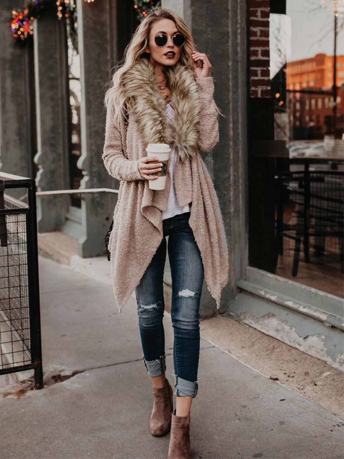 Popcorn Fur-Collar Cardigan 8