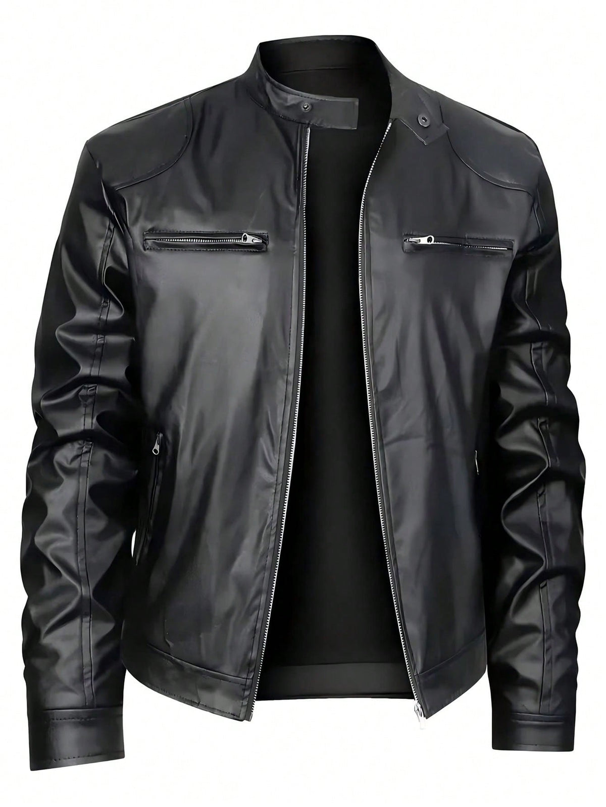 Black Stand-Collar Zip Racer Jacket 1