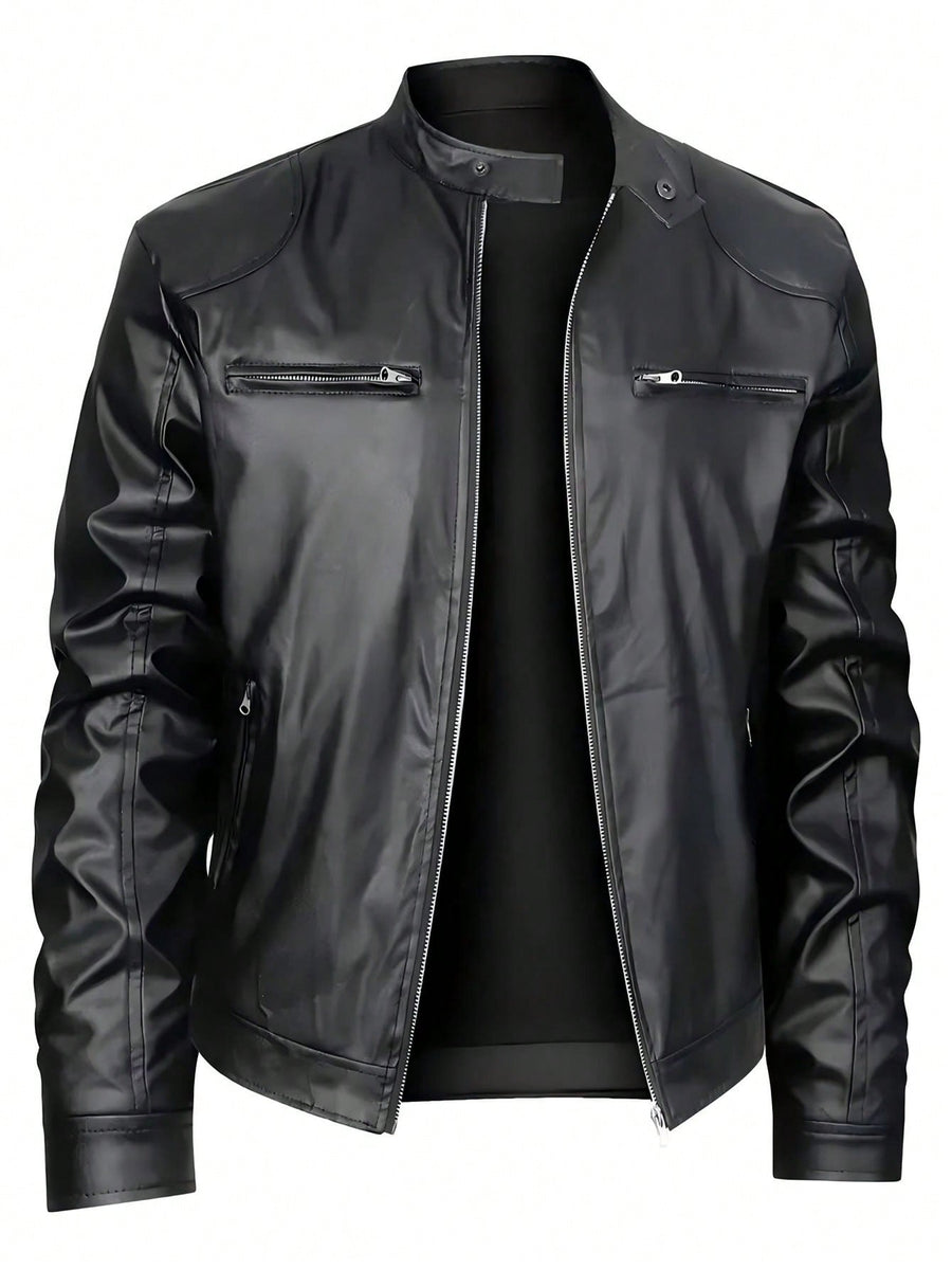 Black Stand-Collar Zip Racer Jacket 1