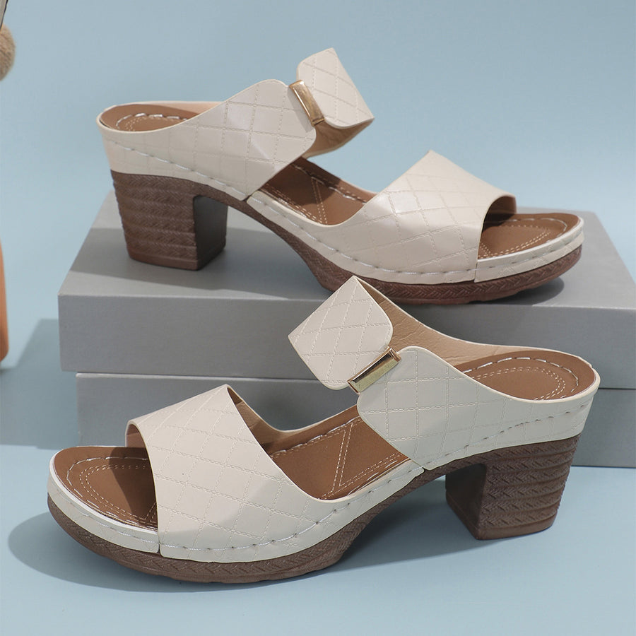 Beige quilted block-heel mule, pair