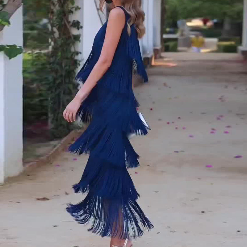 Burgundy Tiered-Fringe Midi 5