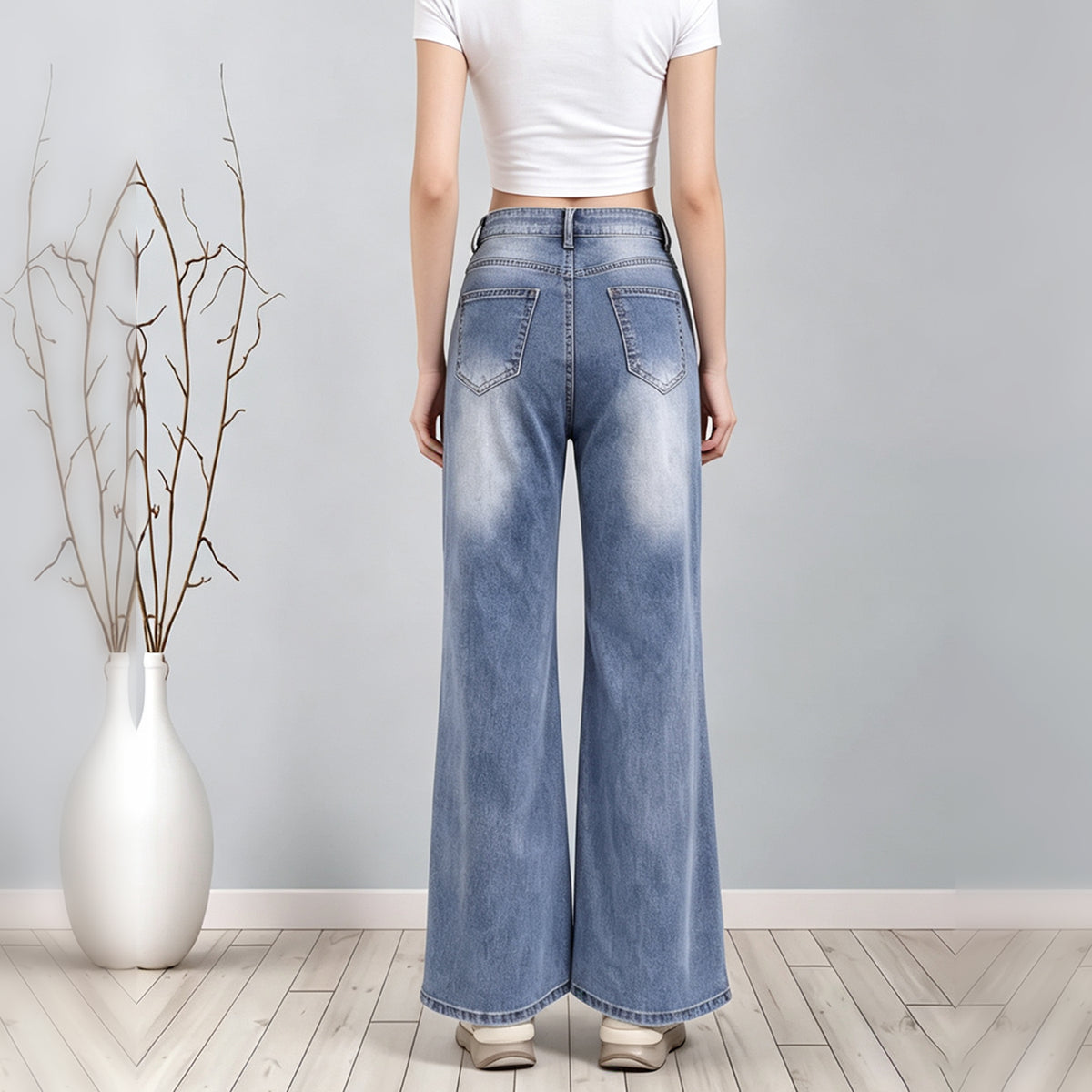 Light Wash Wide Leg Denim Trousers 3
