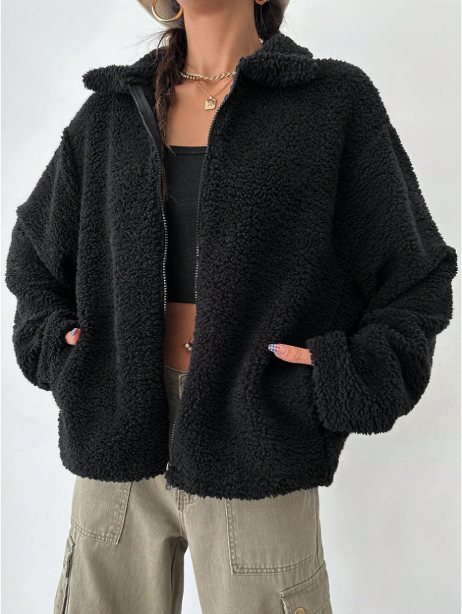 Black Teddy Fleece Zip Jacket 1