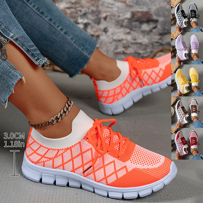 Diamond-Grid Knit Platform Sneakers 1