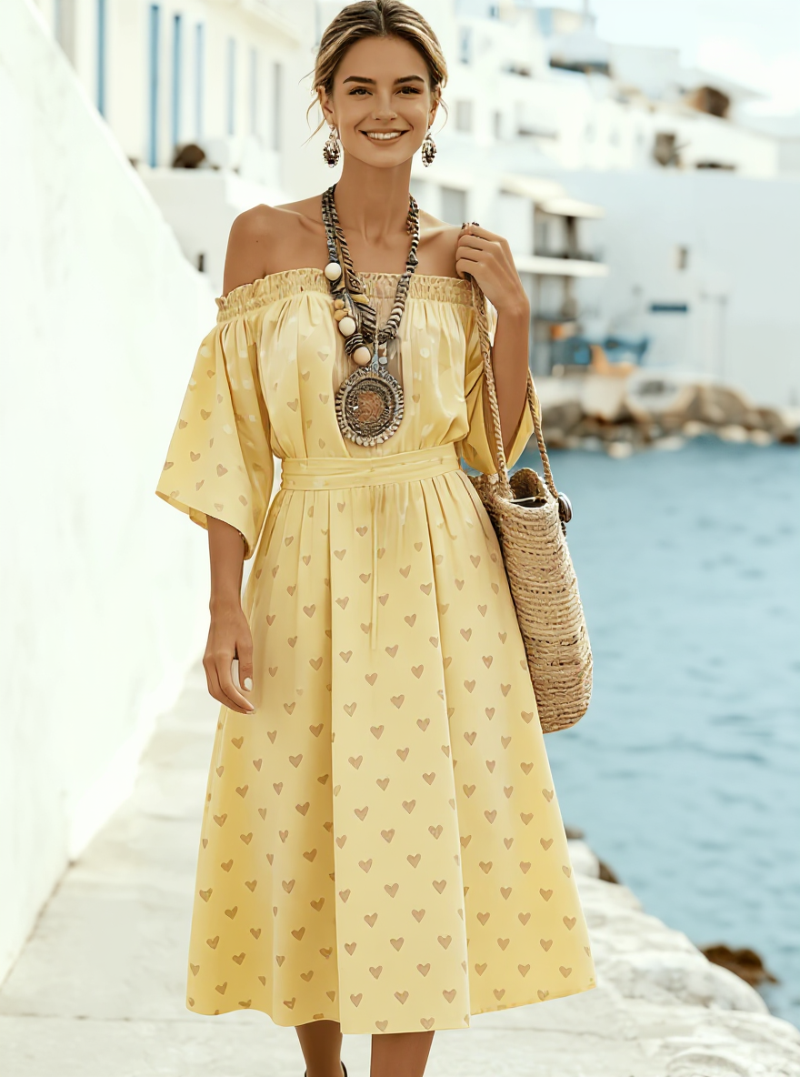 Tan-Heart Off-Shoulder Midi detail 3