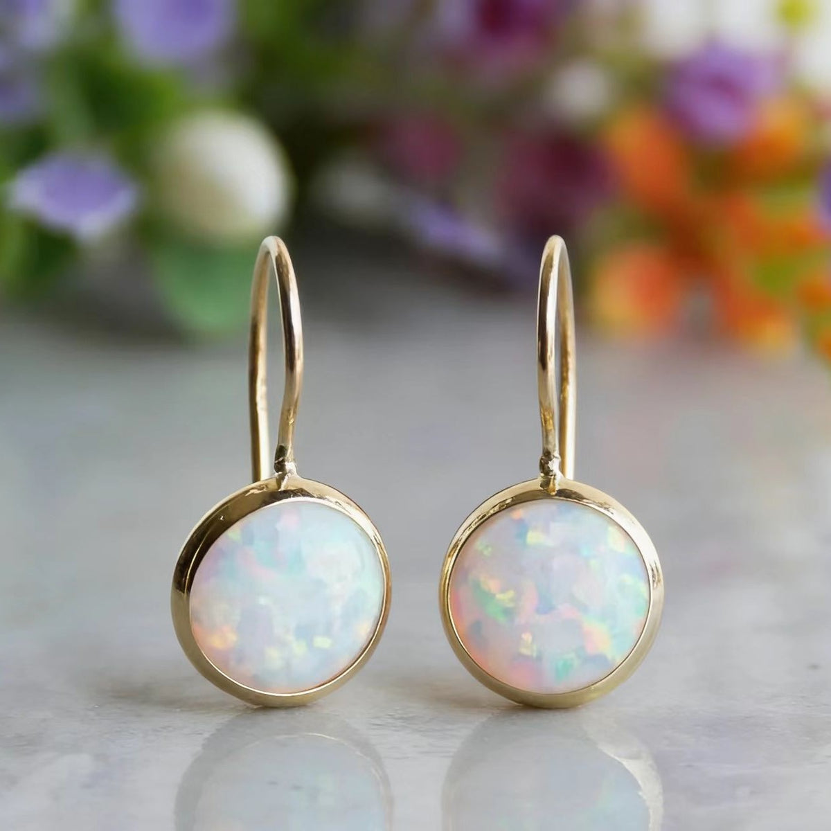 Gold Opal Drop Earrings 2
