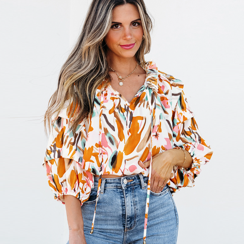 Colorblock Chiffon V-Neck 1