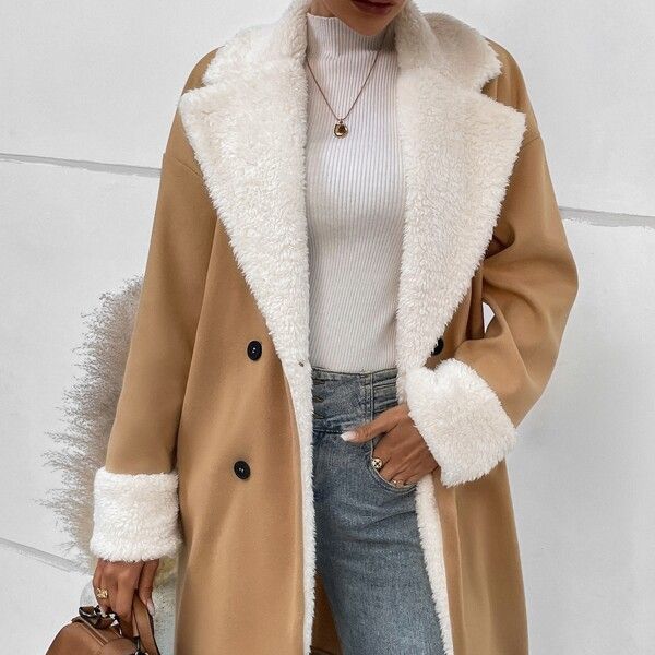 Camel Shearling-Trim Coat 1