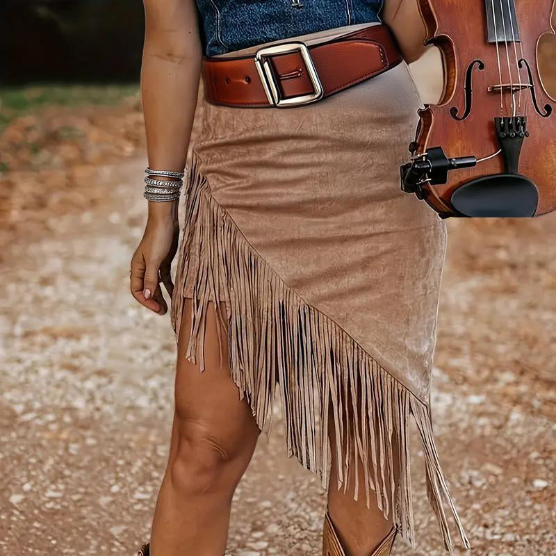 Asym Suede Fringe Skirt 1