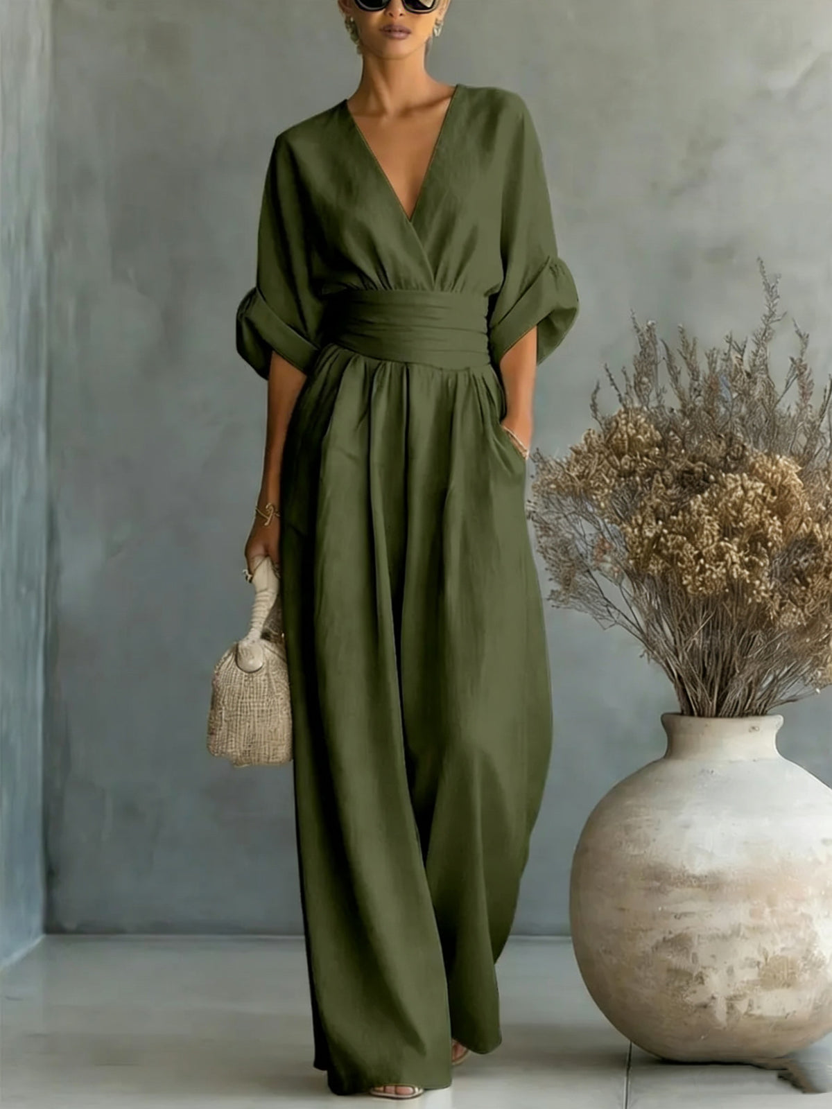 V-Neck Wide Leg Jumpsuit 5