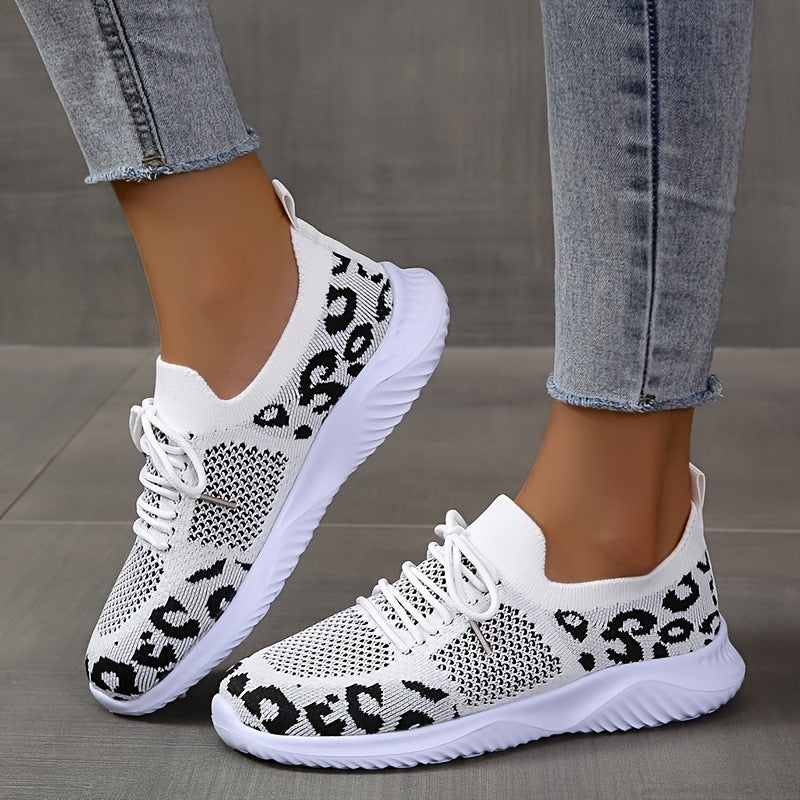 White Leopard-Heel Knit Sneakers 1