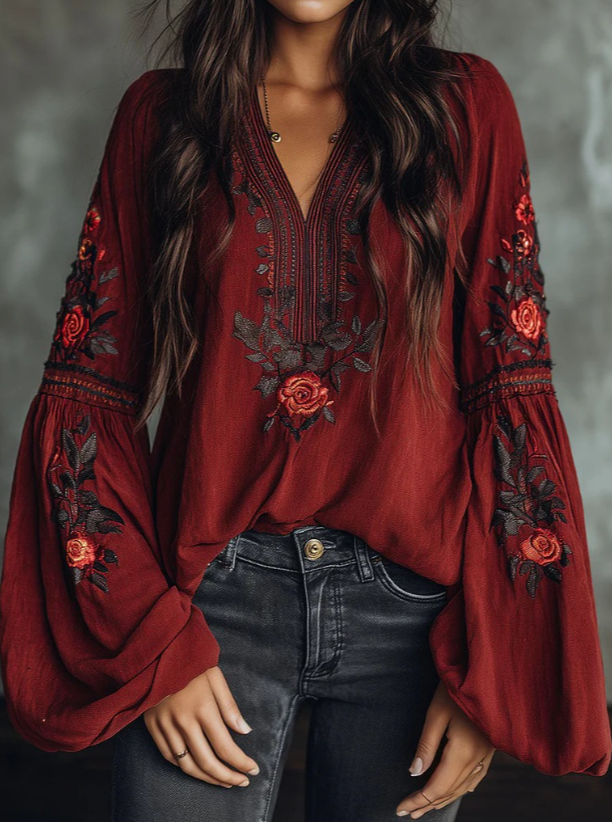 Burgundy Rose Bishop Blouse 1