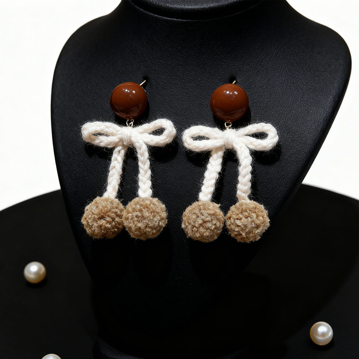 Knit Bow Pom Earrings 1