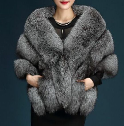 Silver Fox Fur Pocket Shawl Cape 1