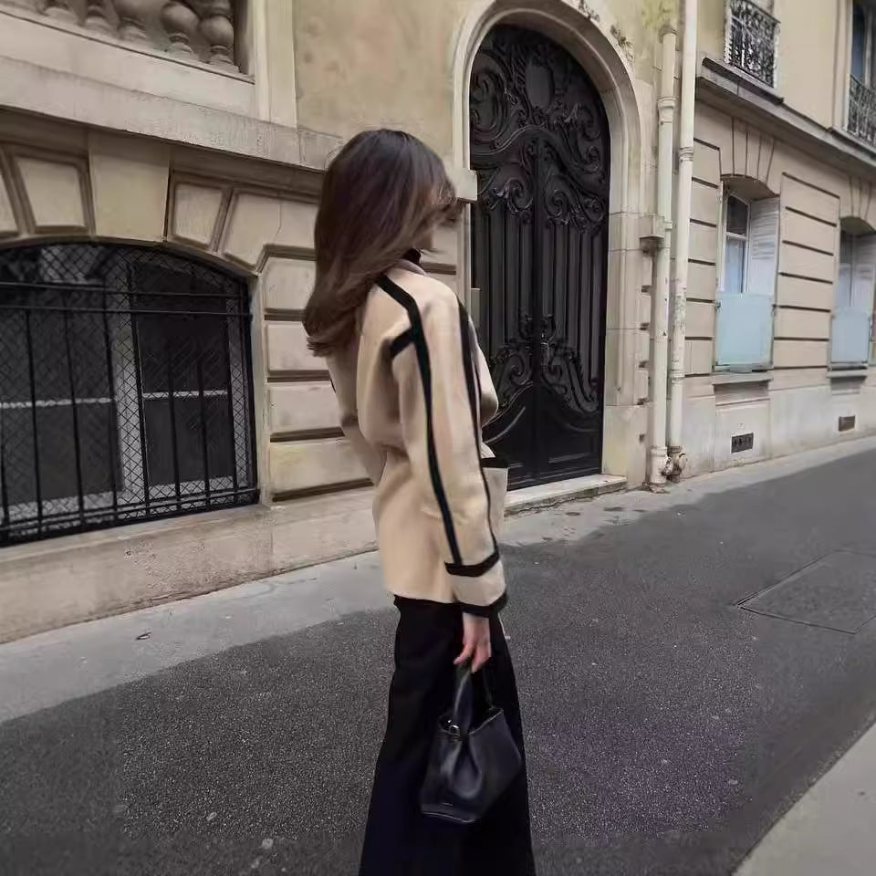 Contrast Trim Belted Coat 2