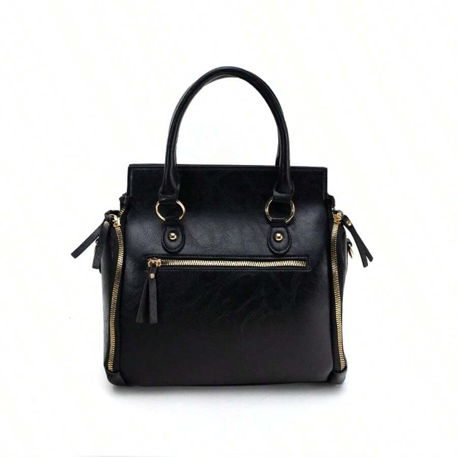 Black Multi-Zip Structured Satchel 1
