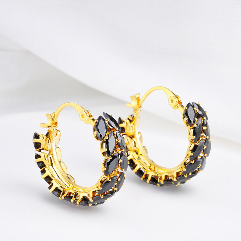 Black Leaf Hoop Earrings 1