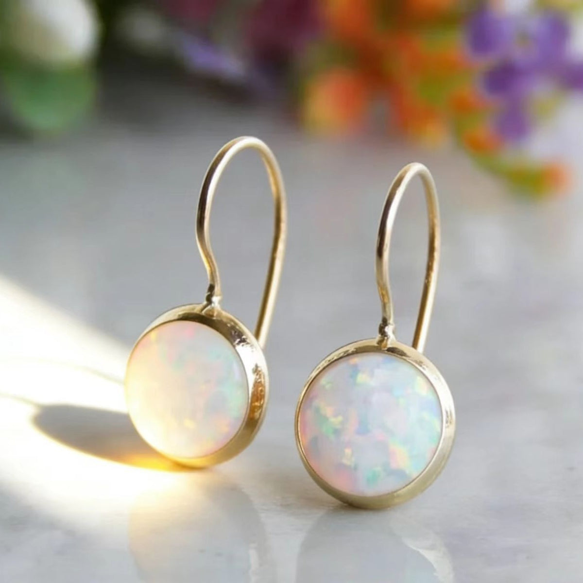 Gold Opal Drop Earrings 3