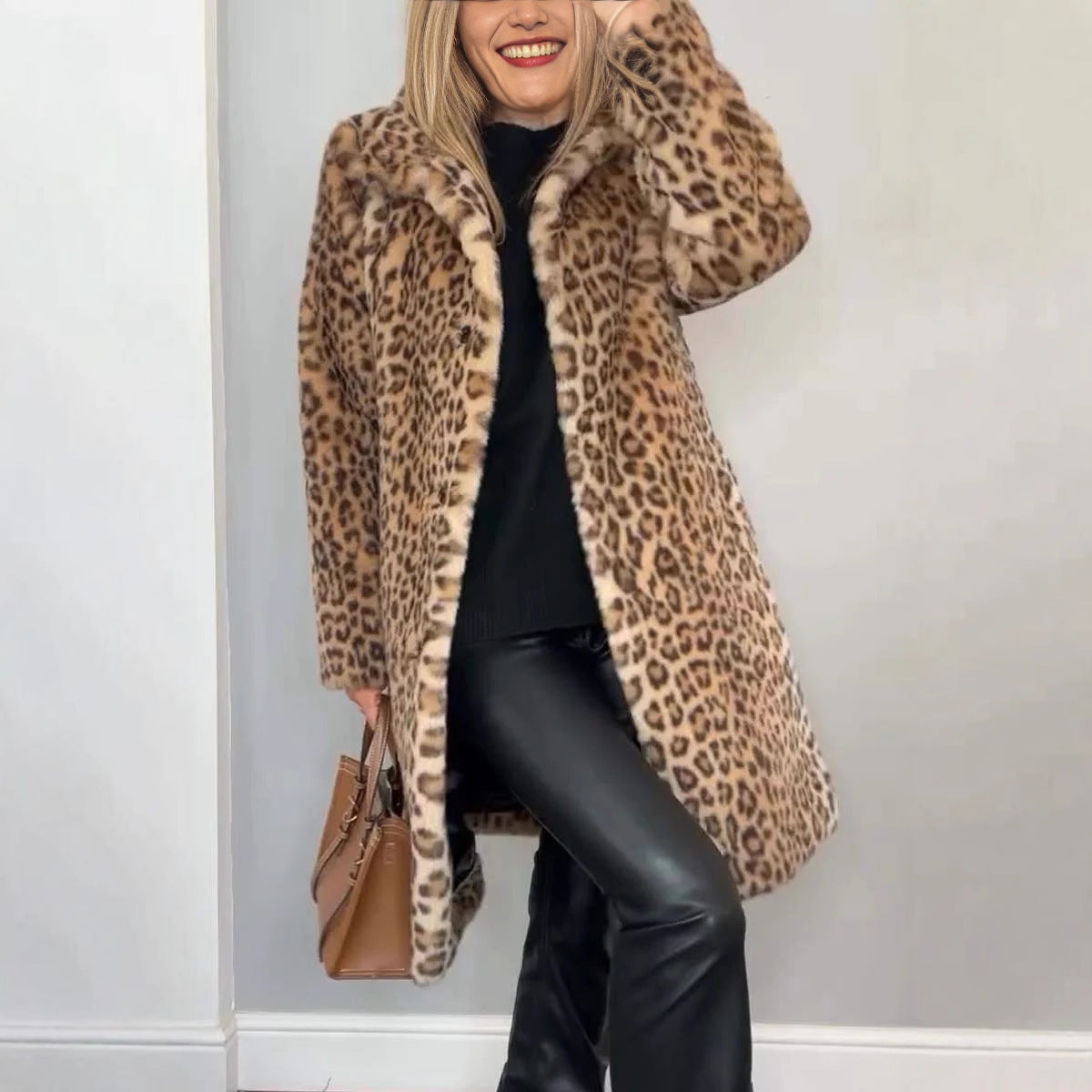 Leopard Plush Mid Coat 1