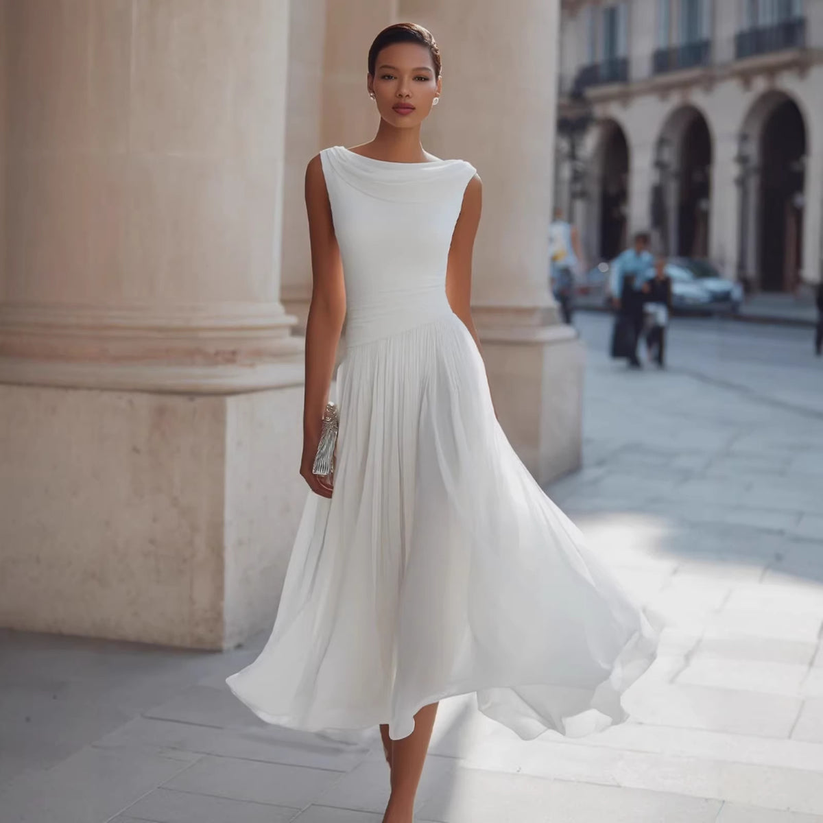 Chiffon Boat-neckline Dress 2