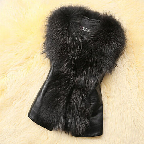 Black Fur-Collar Leather Vest 1