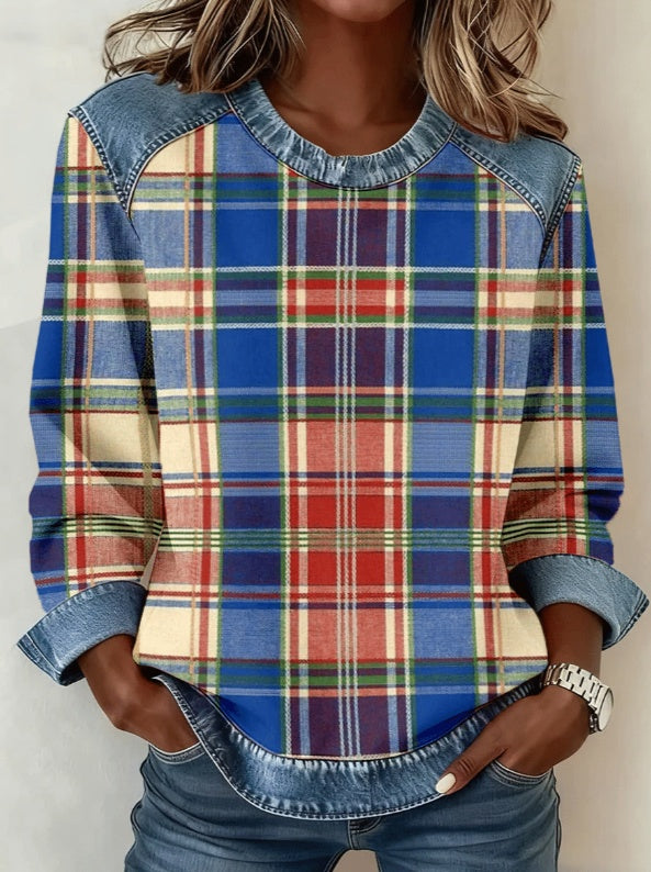 Royal Plaid Denim-Raglan Top 1