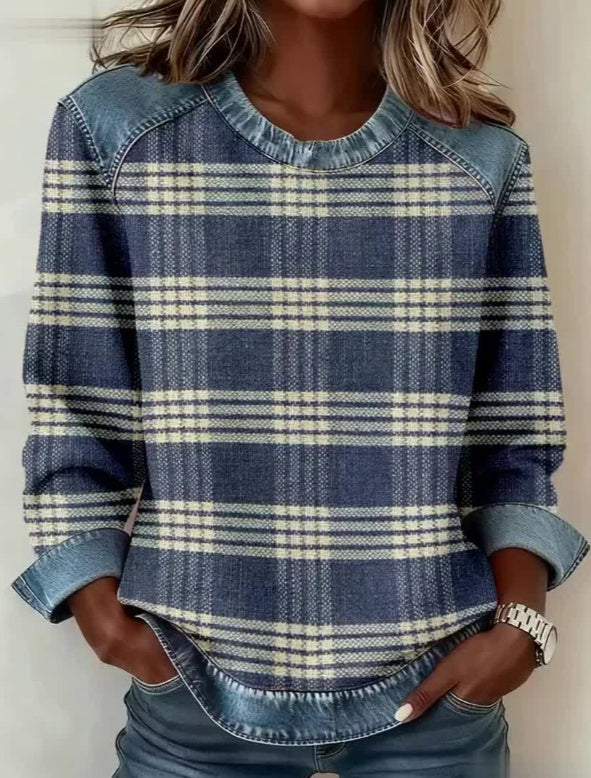 Royal Plaid Denim-Raglan Top 5