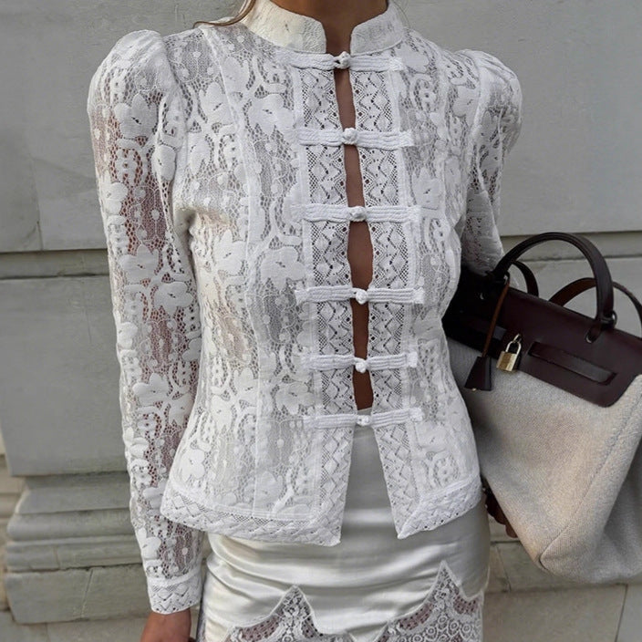 White Lace Frog-Toggle Blouse 1