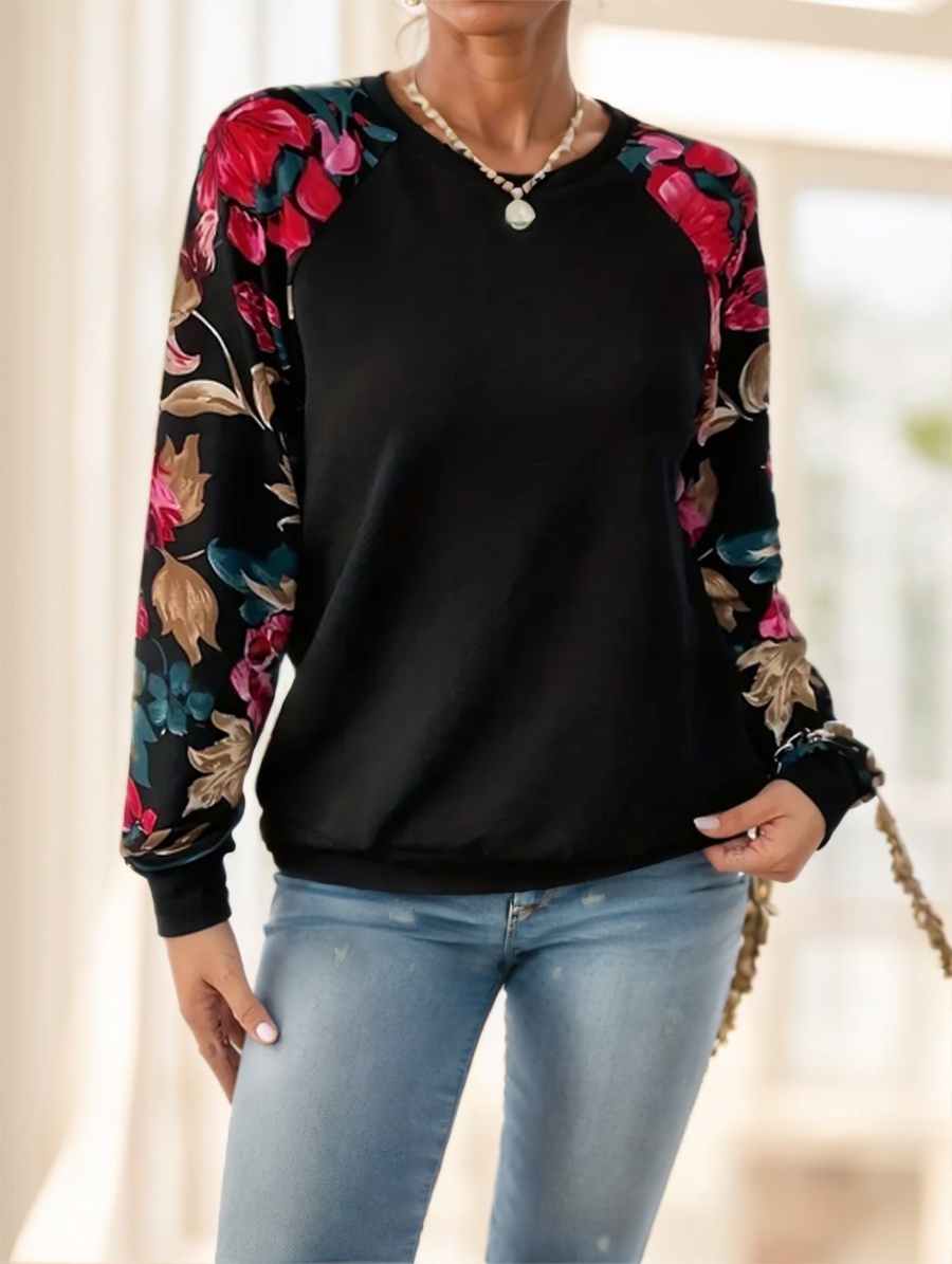 Floral-Sleeve Raglan Sweatshirt 1