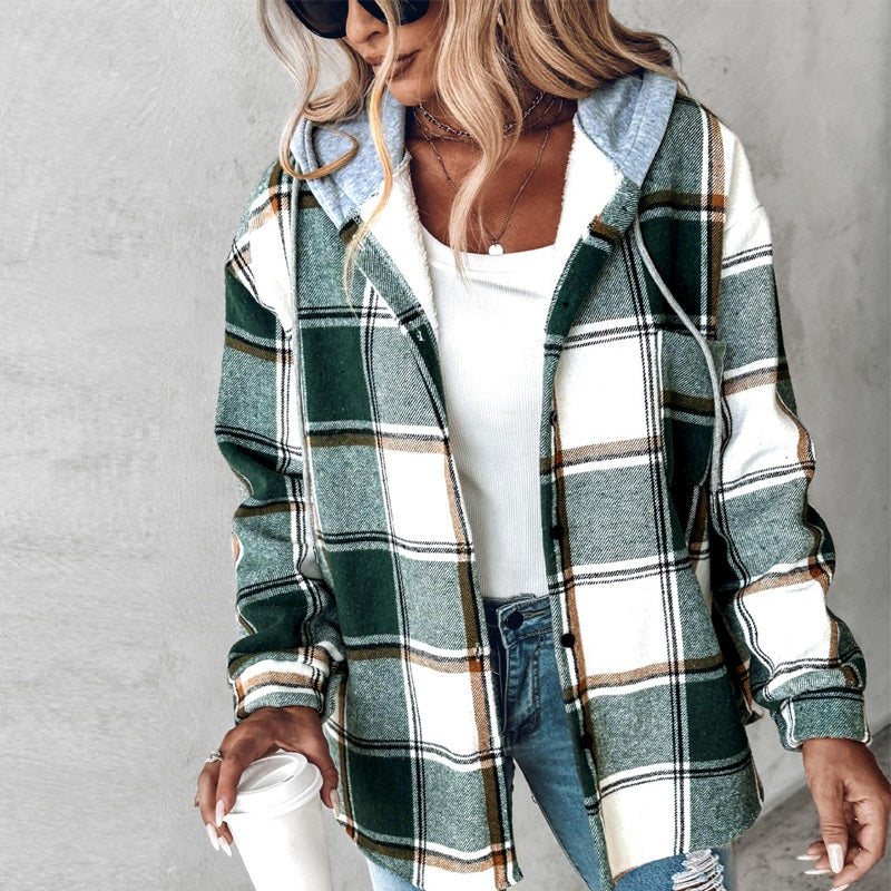 Sherpa-Lined Plaid Hooded Shacket 8