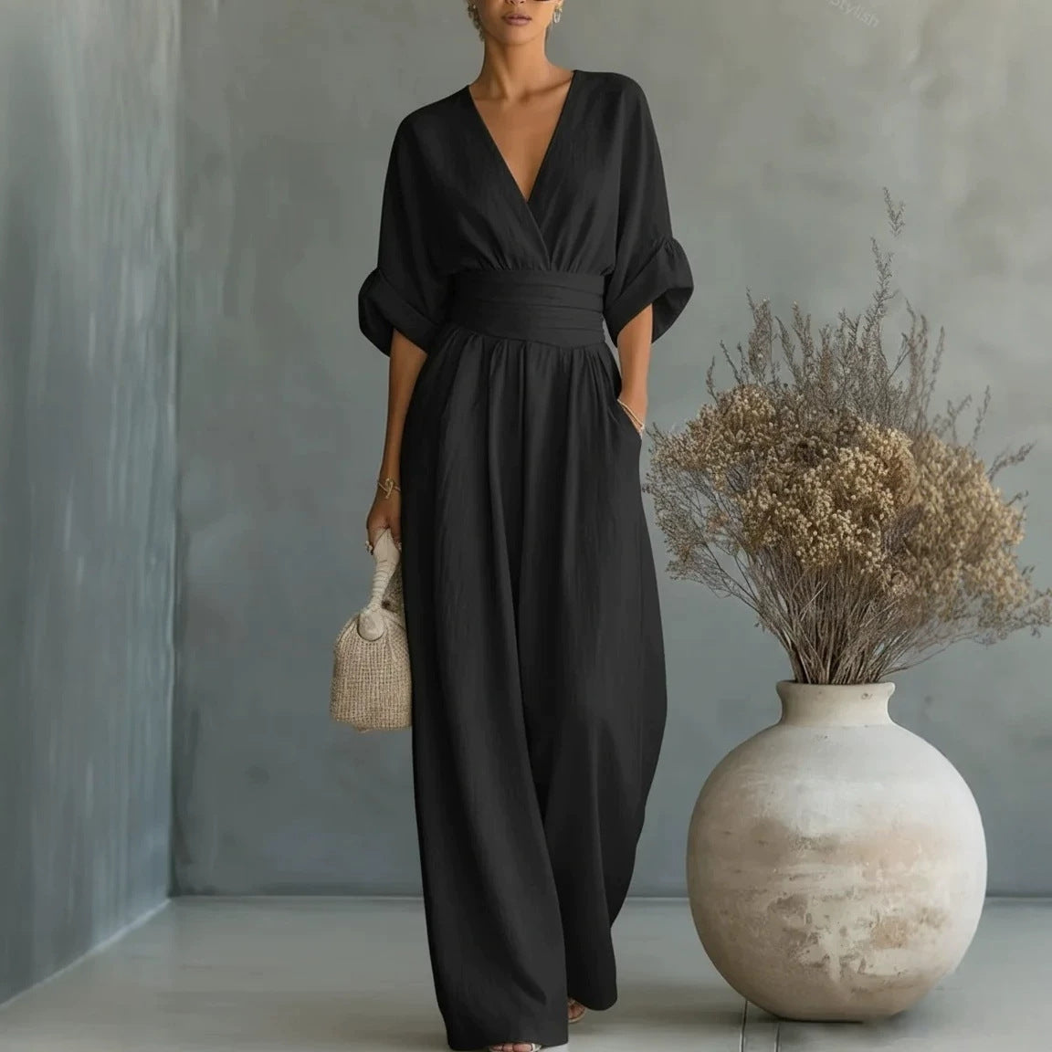 V-Neck Wide Leg Jumpsuit 8