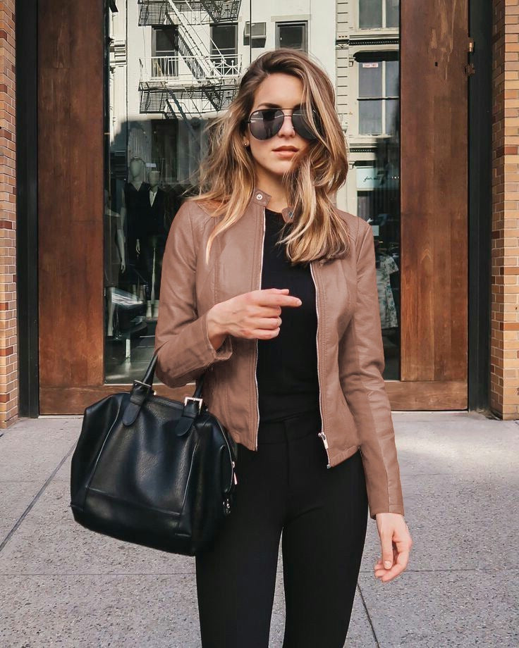 Fitted Snap-Collar Leather Jacket 7