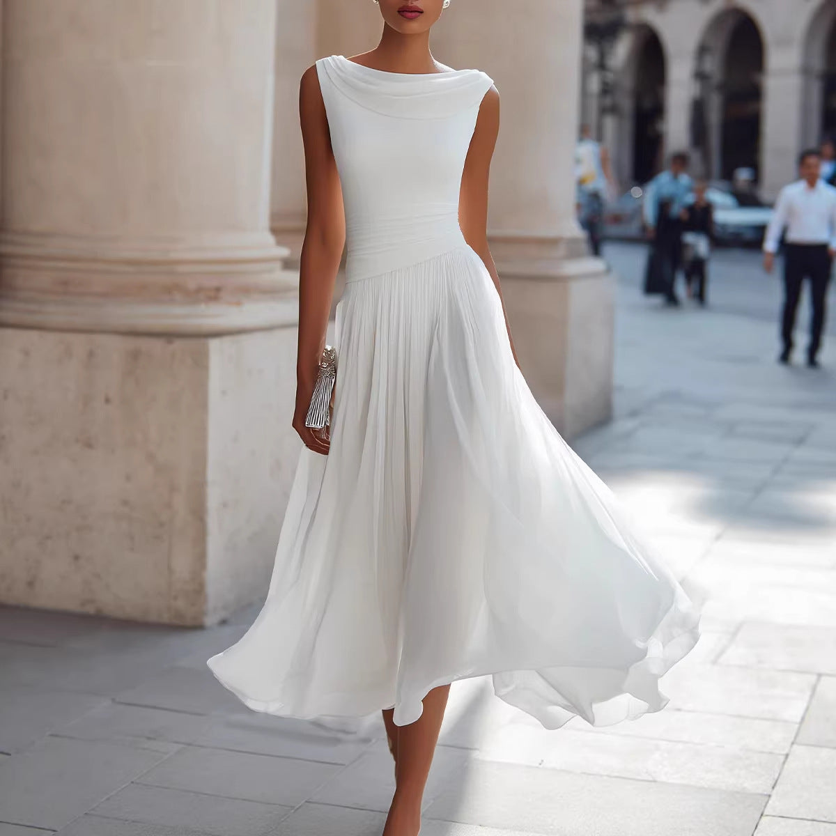Chiffon Boat-neckline Dress 1
