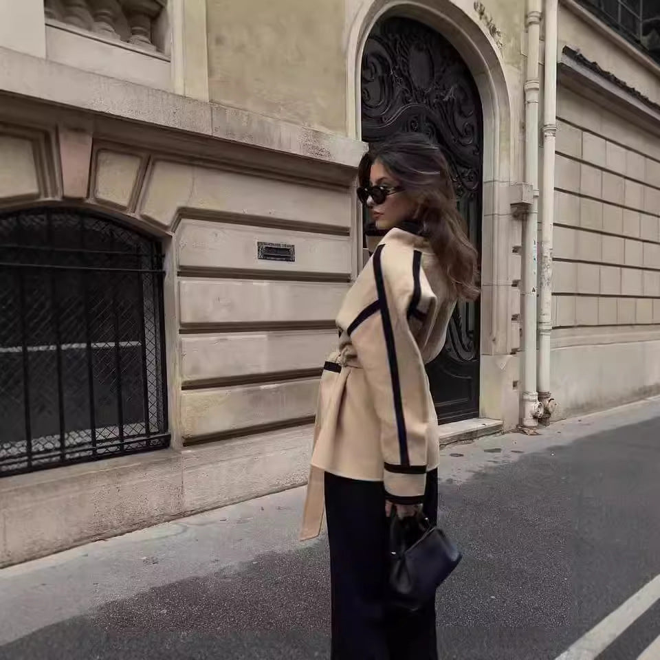 Contrast Trim Belted Coat 3