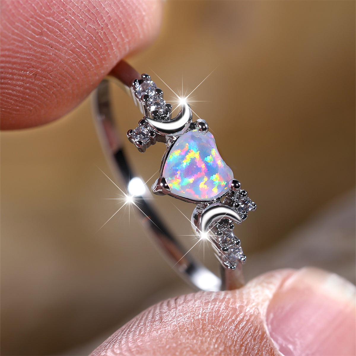 Opal Heart Moon Ring 1