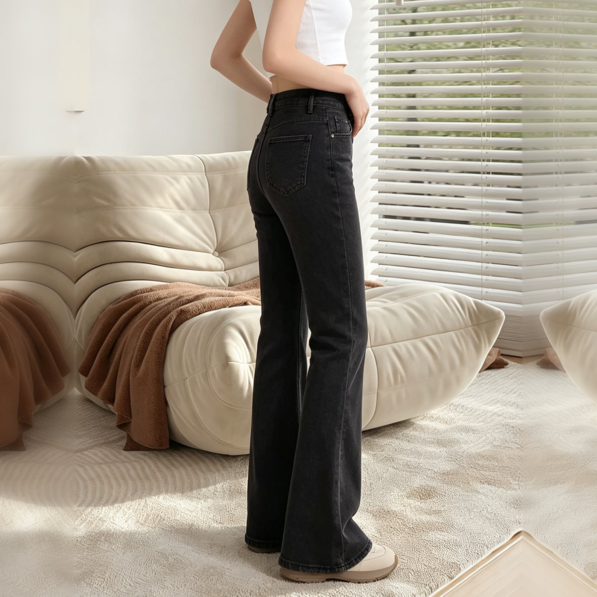 Black Washed Flare Jeans 3