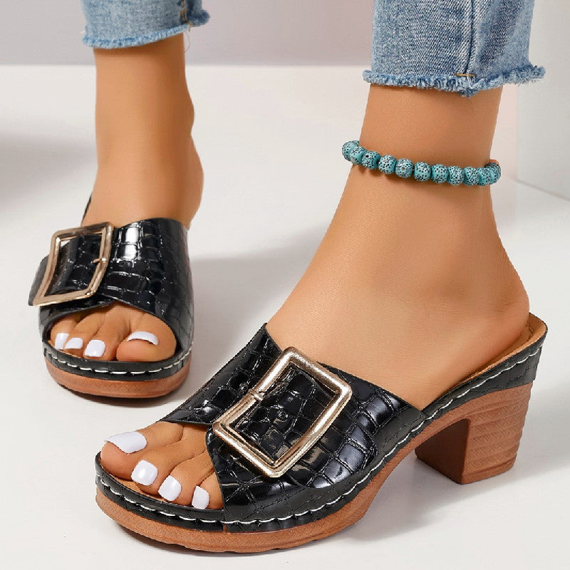 Croc Buckle Block Mule 1