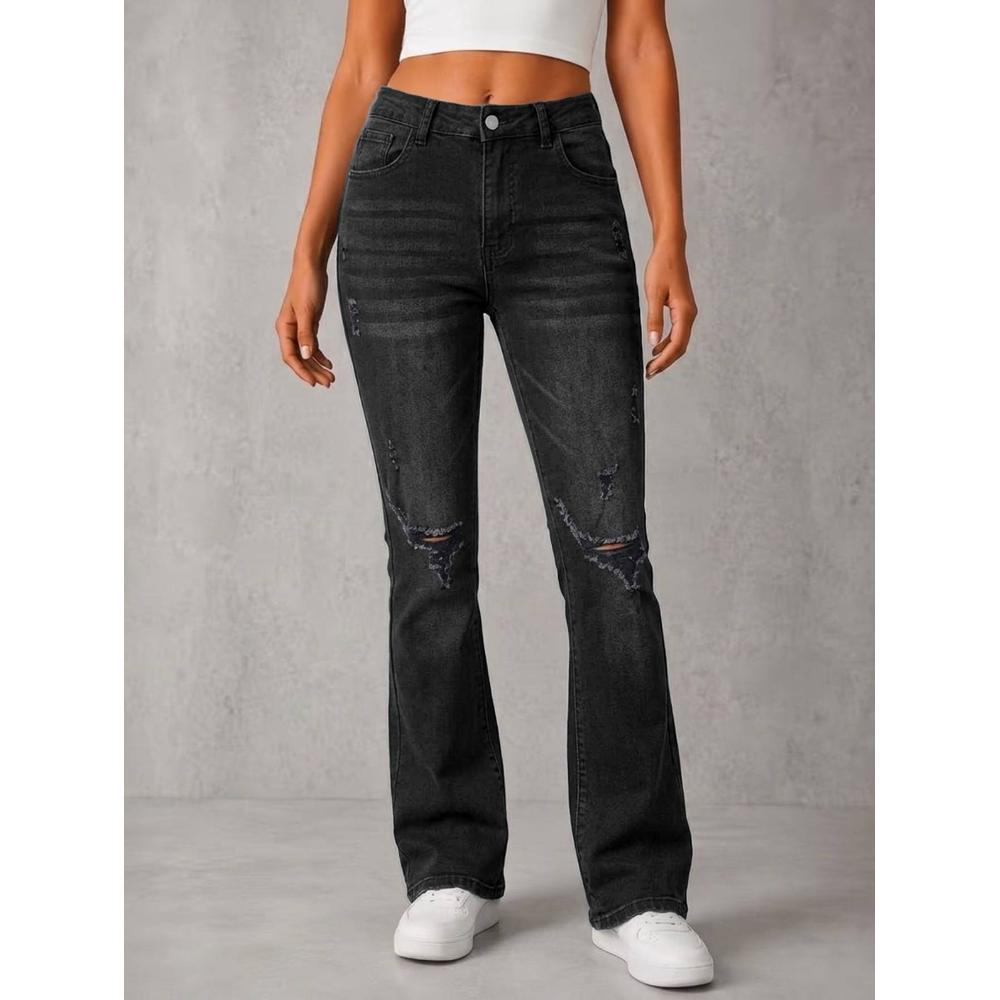 Charcoal Ripped Flare Jeans 4