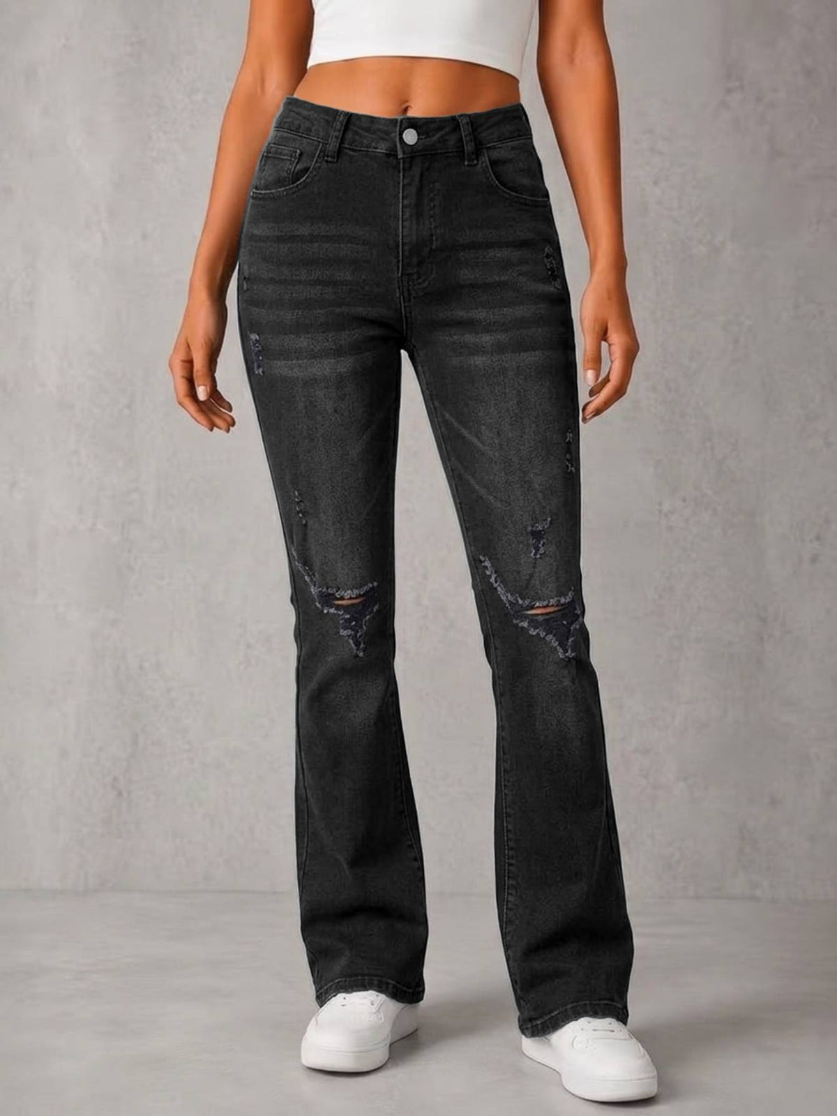 Black Ripped Flare Jeans 1