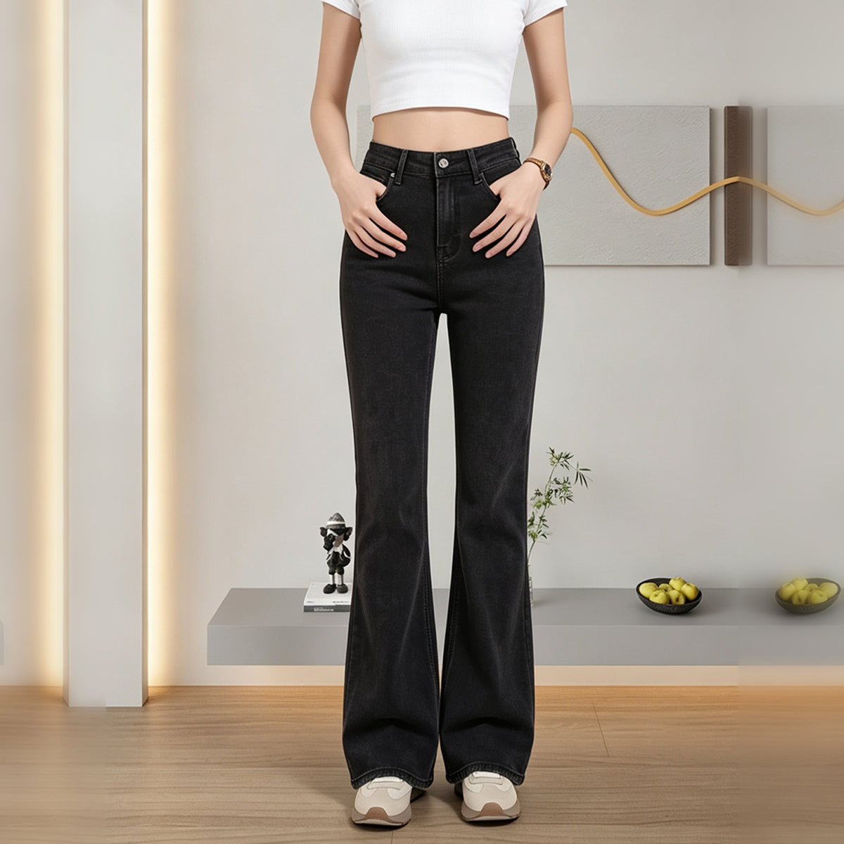 Black Washed Flare Jeans 5