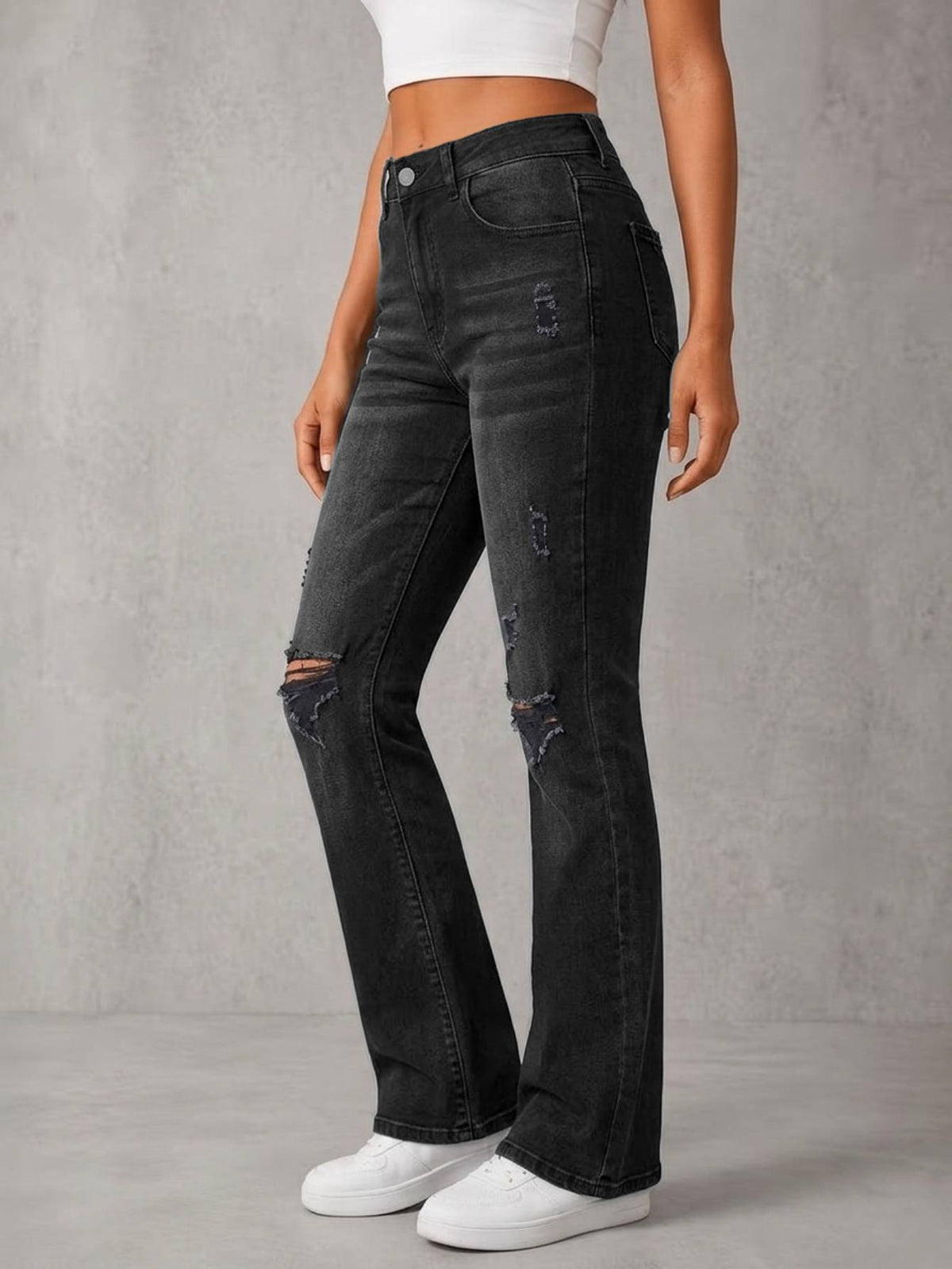 Charcoal Ripped Flare Jeans 3